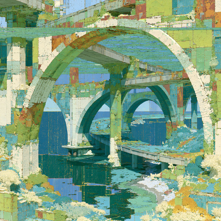 Morning Falling 564, a Midjourney study of the Southern California ocean imagined in 2050