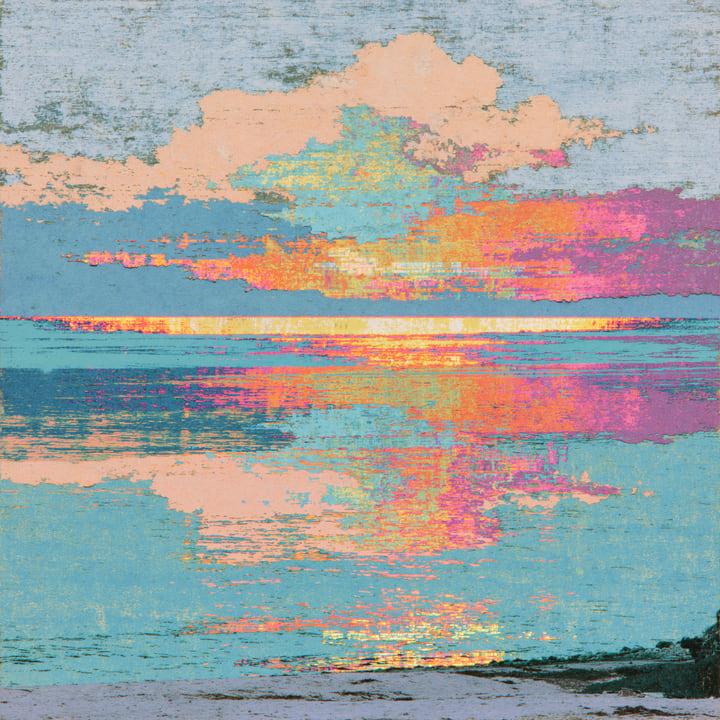 Morning Falling 555, a Midjourney study of the Southern California ocean imagined in 2050