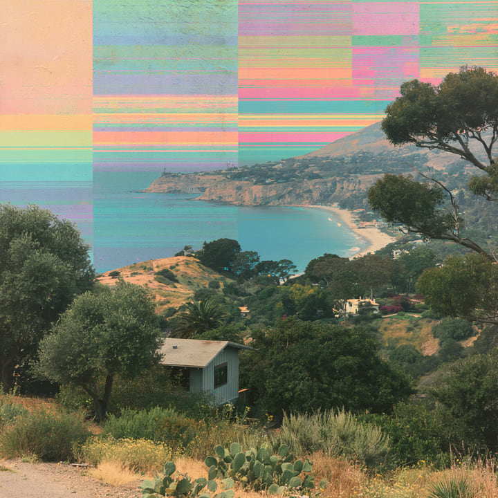 Morning Falling 553, a Midjourney study of the Southern California ocean imagined in 2050