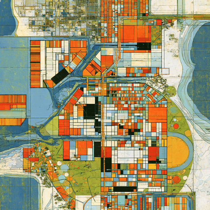 Morning Falling 557, a Midjourney study of the Southern California ocean imagined in 2050