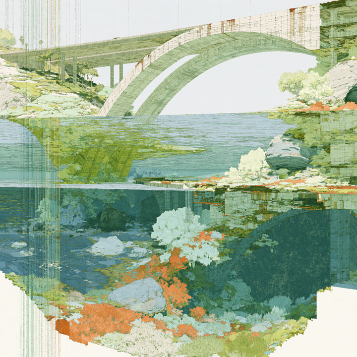 Morning Falling 566, a Midjourney study of the Southern California ocean imagined in 2050