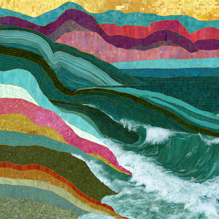 Morning Falling 569, a Midjourney study of the Southern California ocean imagined in 2050
