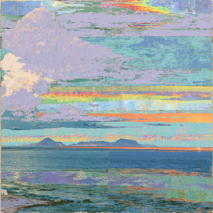 Morning Falling 548, a Midjourney study of the Southern California ocean imagined in 2050