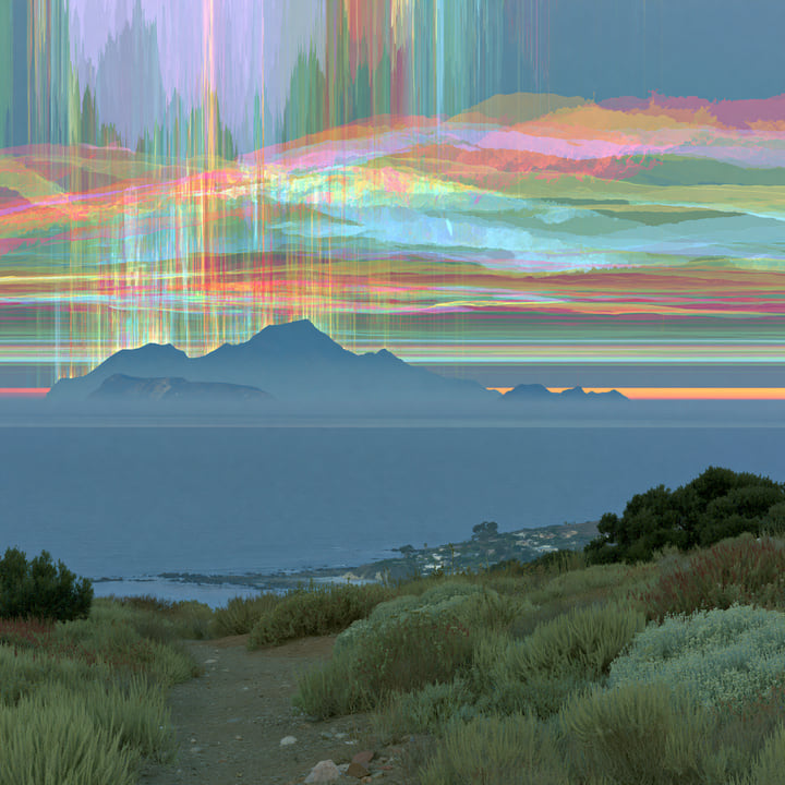 Morning Falling 551, a Midjourney study of the Southern California ocean imagined in 2050